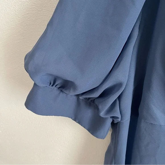 NWT JJ’s House V-nech A-line Chiffon Midi Dress Puff Sleeves Tea-Length 271450 - Picture 4 of 11